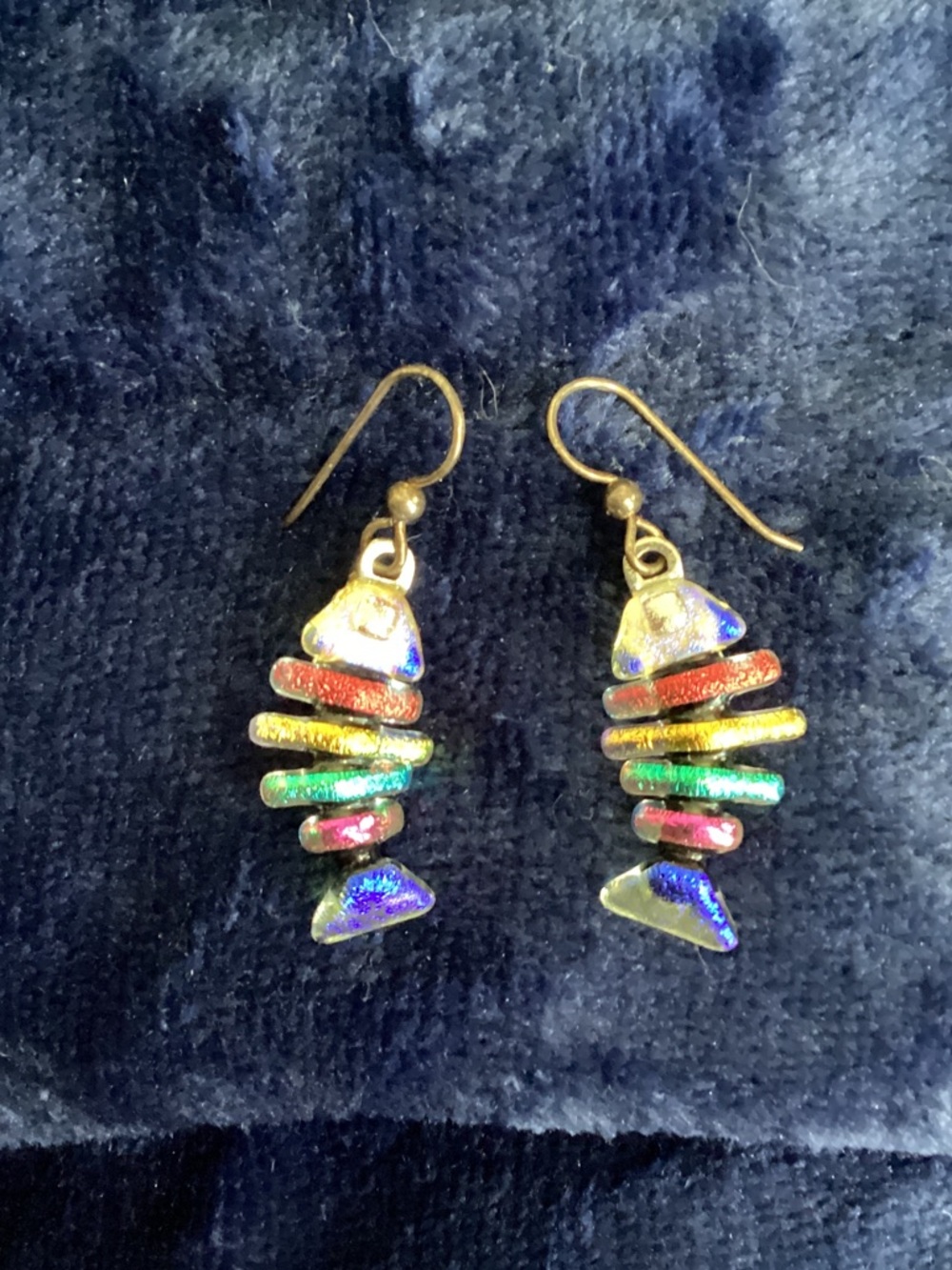 Dichroic Multicolor Fish Drop Earrings